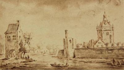 809980 Gezicht op een gedeelte van het kasteel te Montfoort.